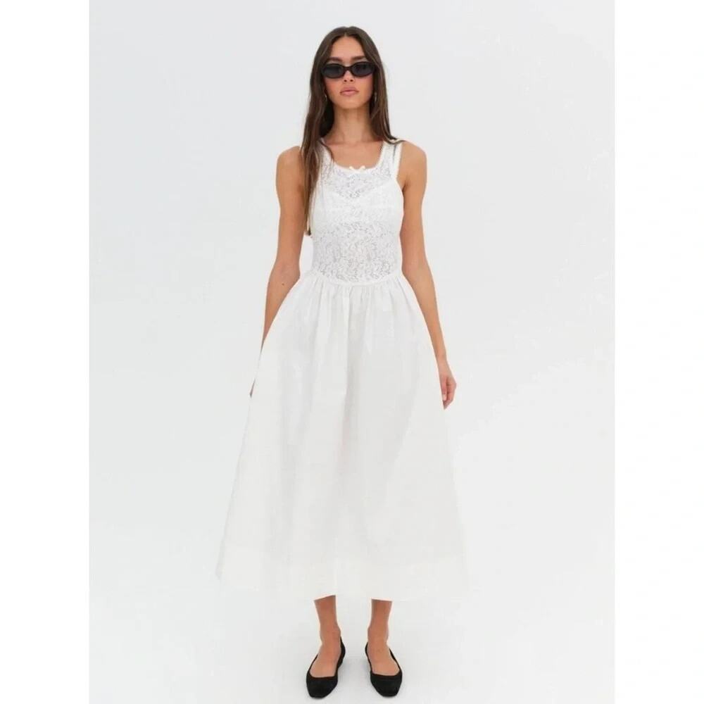 For Love and Lemons Dress Small White Lace Minimalist Sundress Romantic Mandy - Picture 3 of 13